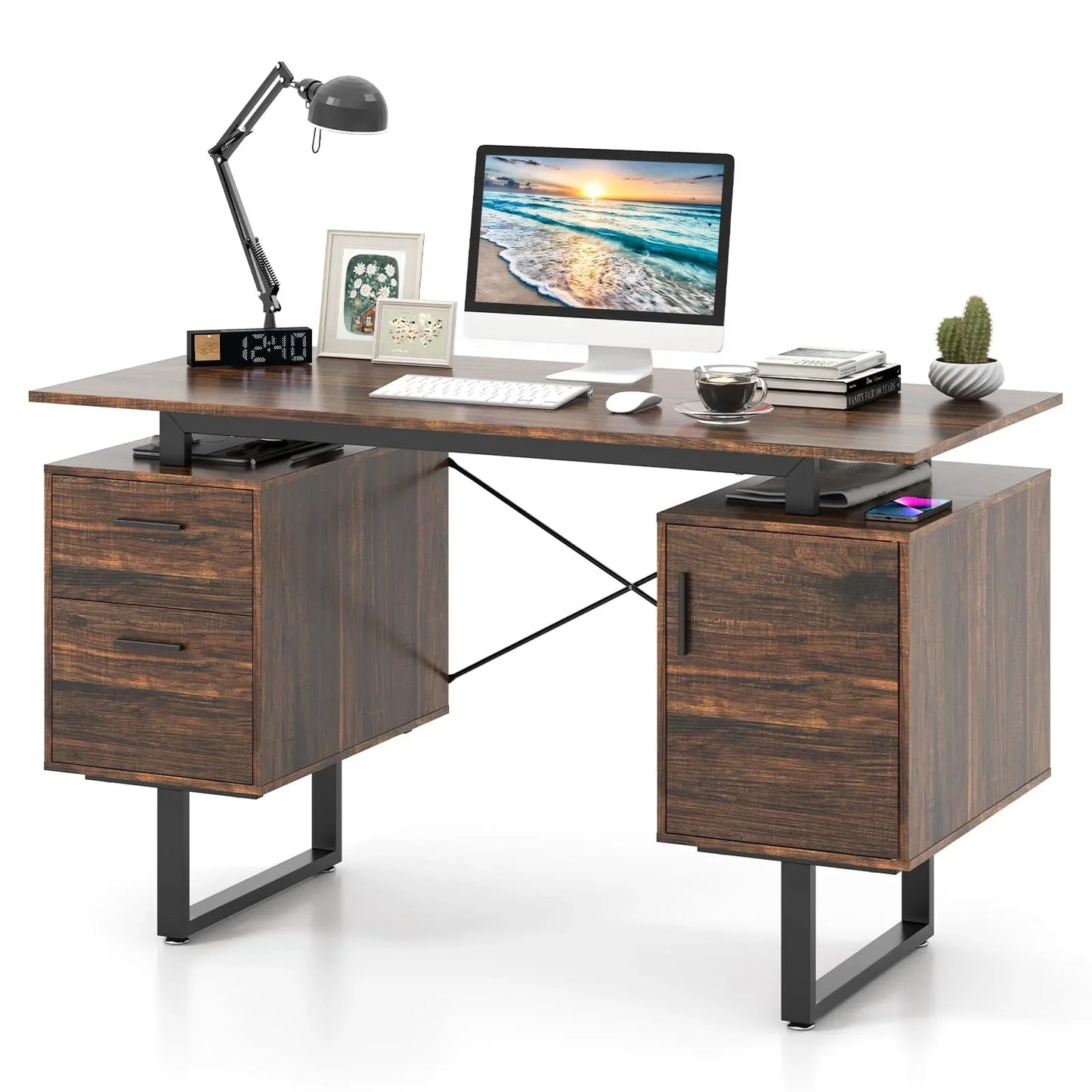 GOFLAME Computer Desk Home Office Desk with Floating Desktop-Coffee