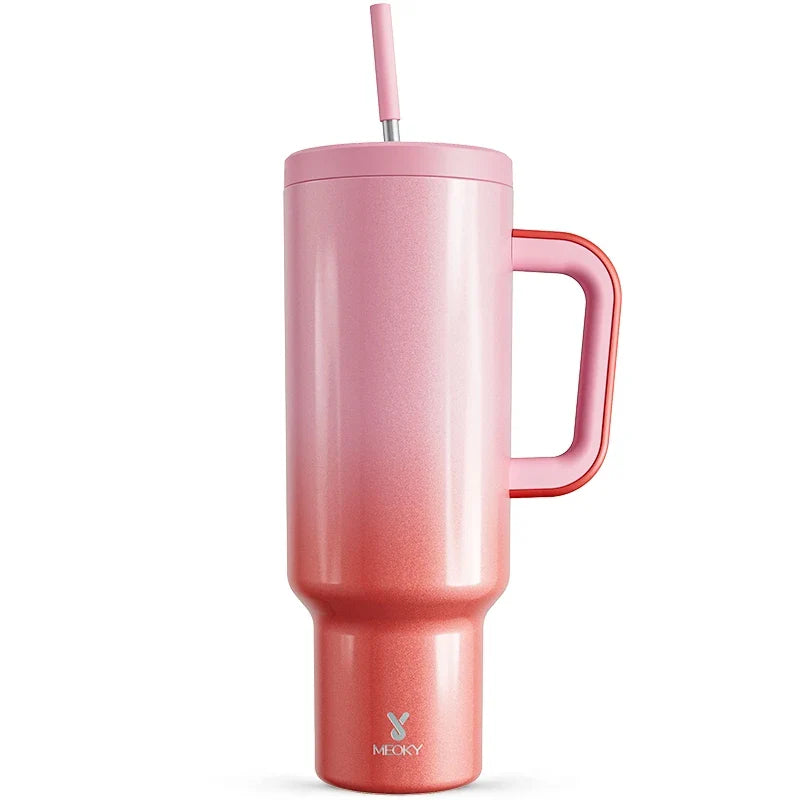 Meoky Tumbler with Handle Straw 50oz 1500ml Travel Coffee Cup Stainless Steel Insulated Drinkwear Fashion Sport Water Bottle