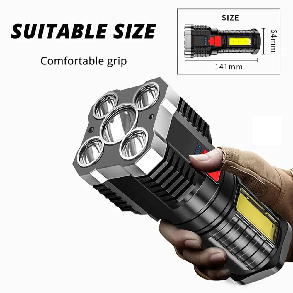 5LED High Power Led Flashlights Rechargeable Camping Spotlight