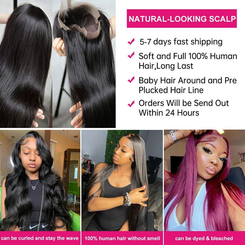 30 34 Inch 13x6 Lace Front Human Hair Wig Bone Straight Preplucked Brazilian 13x4 360 Lace Front Wig Human Hair Wigs For Women