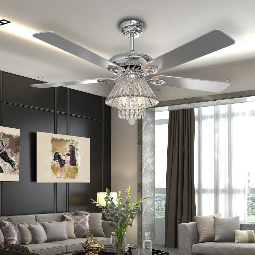 KOMORE 52 Inch Modern 5 Wood Blade Ceiling Fan Chandelier with Remote Control for Office, Living Room, Bedroom
