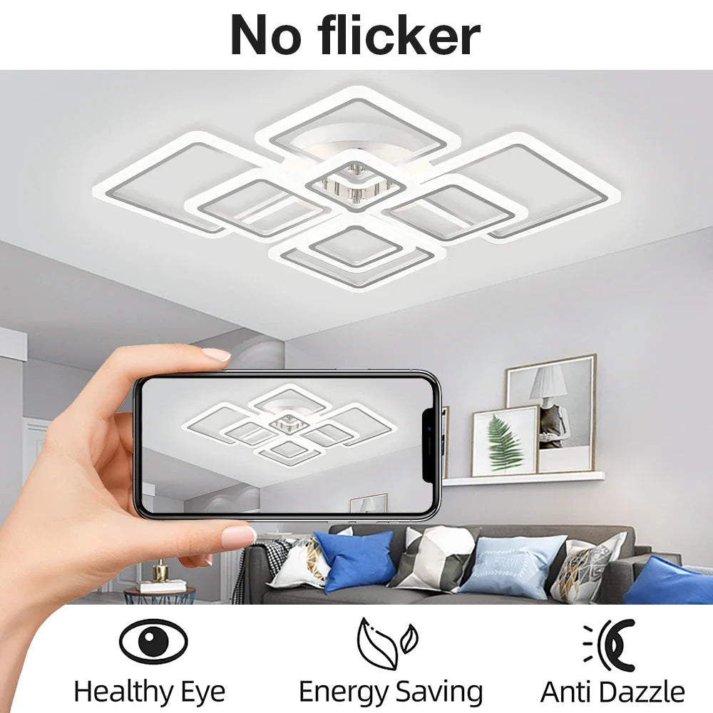 Modern LED Ceiling Light Dimmable Ceiling Lamp Fixture Acrylic Flush Mount Ceiling Chandelier Lighting for Living Room Home