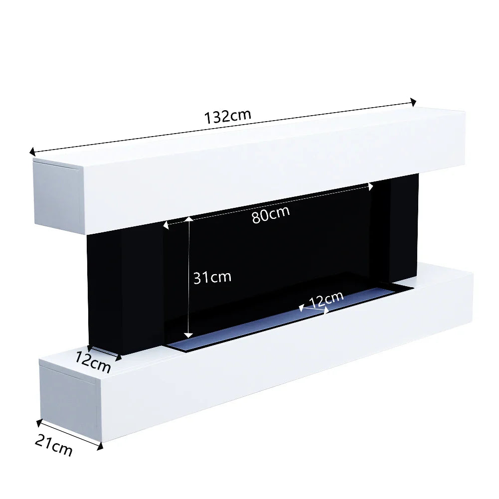 KOMORE Contemporary Wall Mounted/Freestanding Fireplace Mantel for Living Room, Overheat Protection 1000W&2000W, 132cm, White
