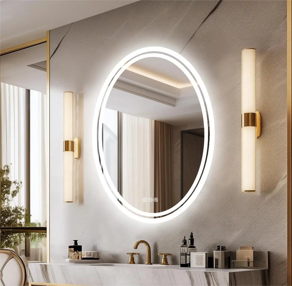 Ultra Bright Oval LED Bathroom Mirror, Anti-Fog, Dimmable, Backlit, Lighted Vanity Mirror, 3 Touch Switch, 28 ", 32"