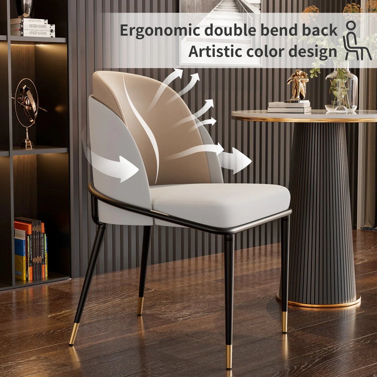 Luxurious Upholstered Dining Room Chairs Set, Microfiber Silicone Leather, 2 Colors, Kitchen Chairs