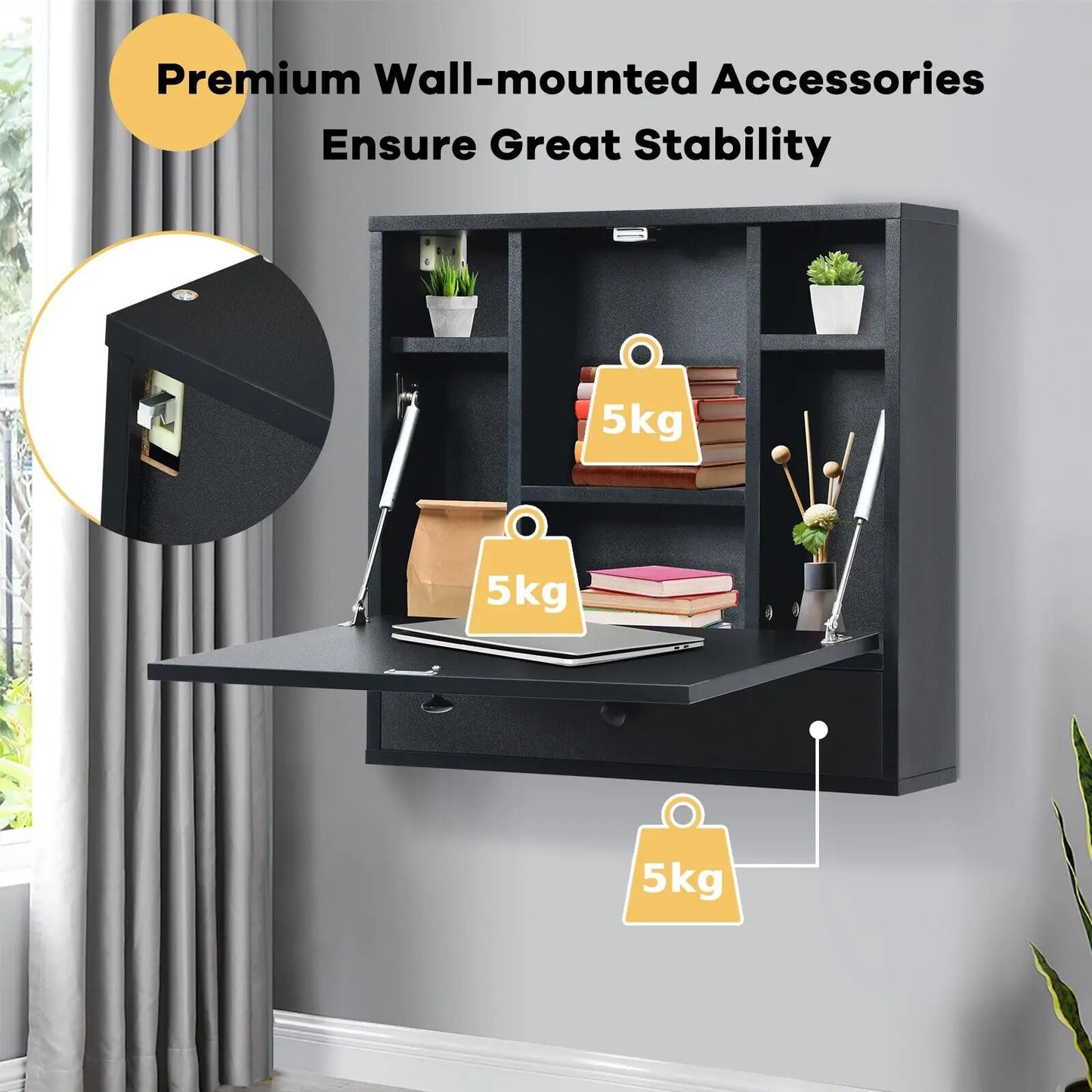 GOFLAME Wall-mounted Drop-leaf Table Folding Floating Laptop Desk Workstation Space Save