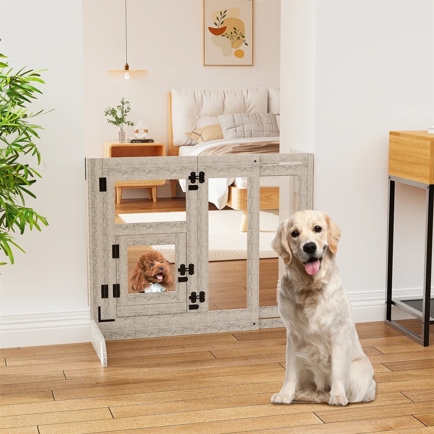 Tempered Glass Dog Gate Adjustable Length From 77 to 100cm Pet Door Gate Barrier Fence Panels