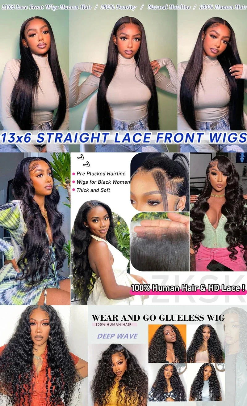 Body Wave 13x4 Lace Front Wigs Human Hair 13x6 Transparent Lace Frontal Wigs Human Hair PrePlucked 4x4 Lace Wigs For Women Bling