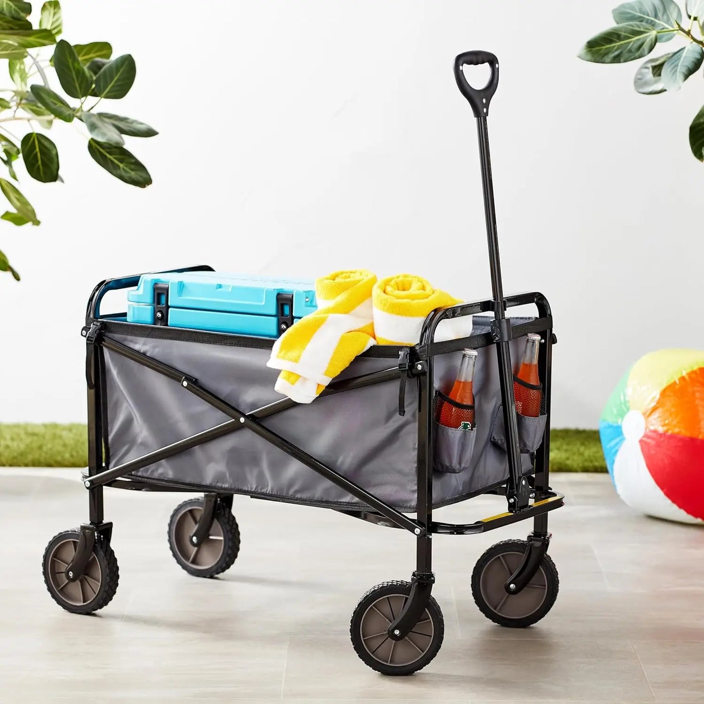 Garden Tool Collection Collapsible Folding Outdoor Garden's Utility Wagon with Cover Bag, Grey