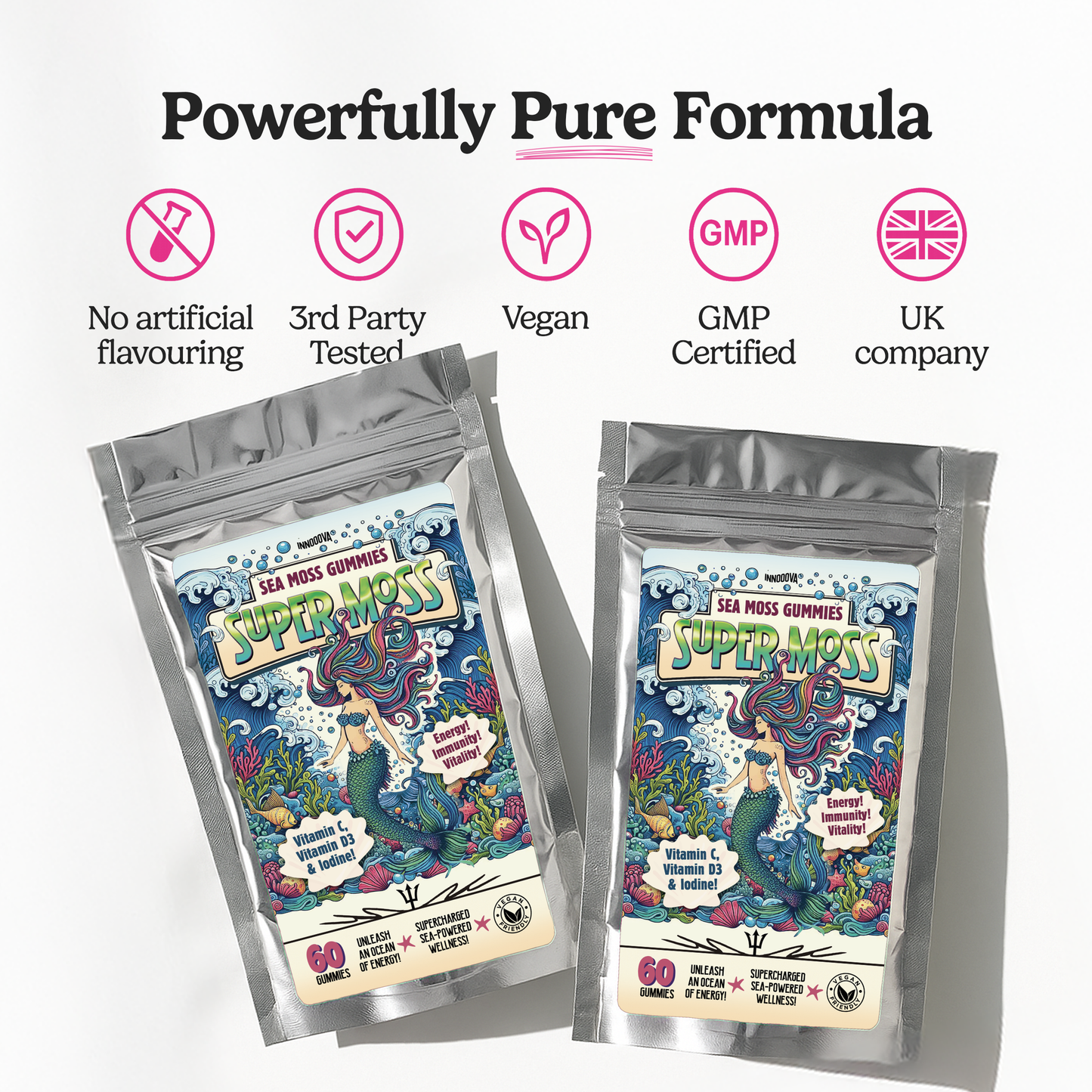 SuperMoss Sea Moss Gummies | Apple Flavour | 60 Gummies | Sea-Powered Energy, Immunity & Vitality