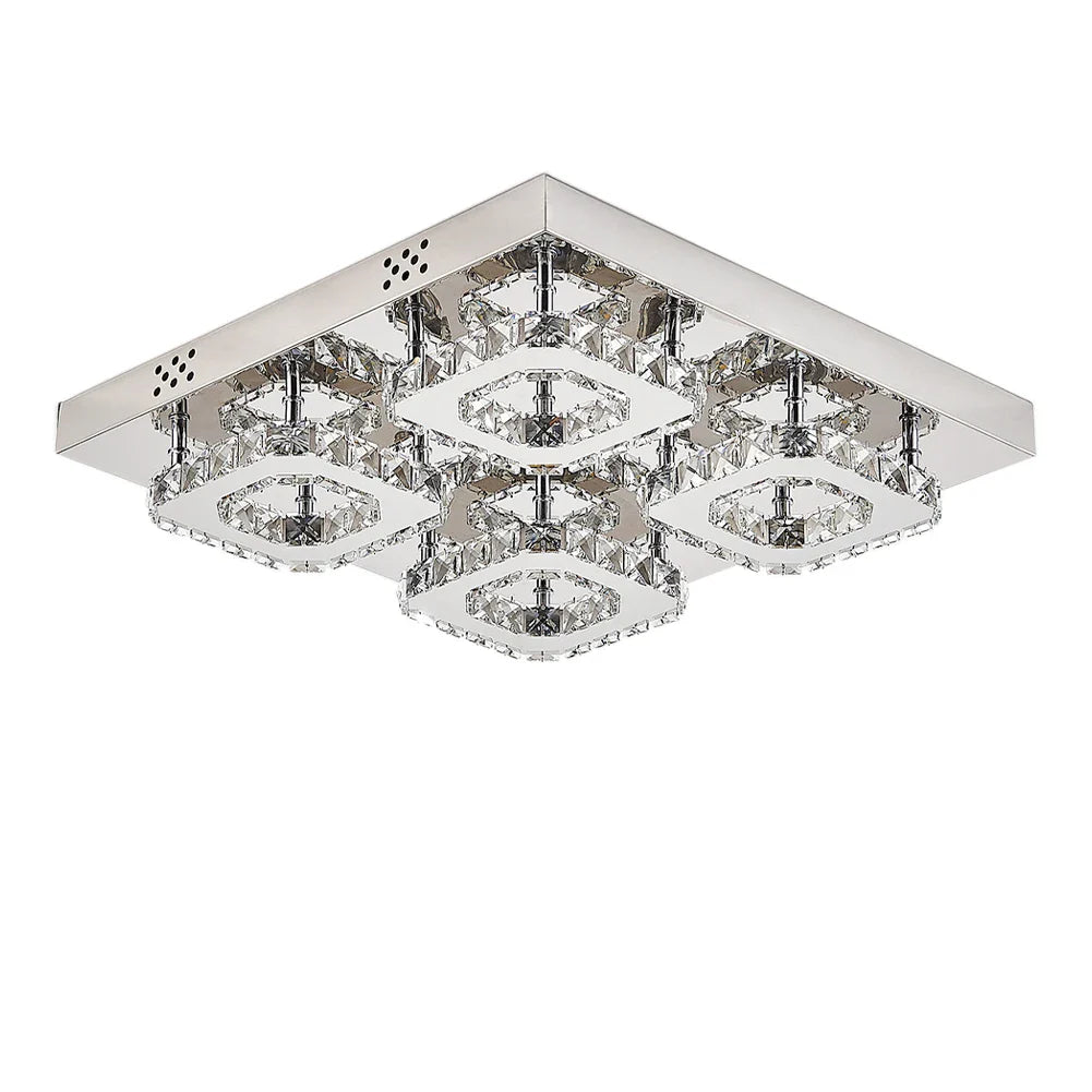 KOMORE Square Multiple-size Glamourous Crystal LED Ceiling Light, Cool White / Stepless Dimming for Office, Living Room, Bedroom