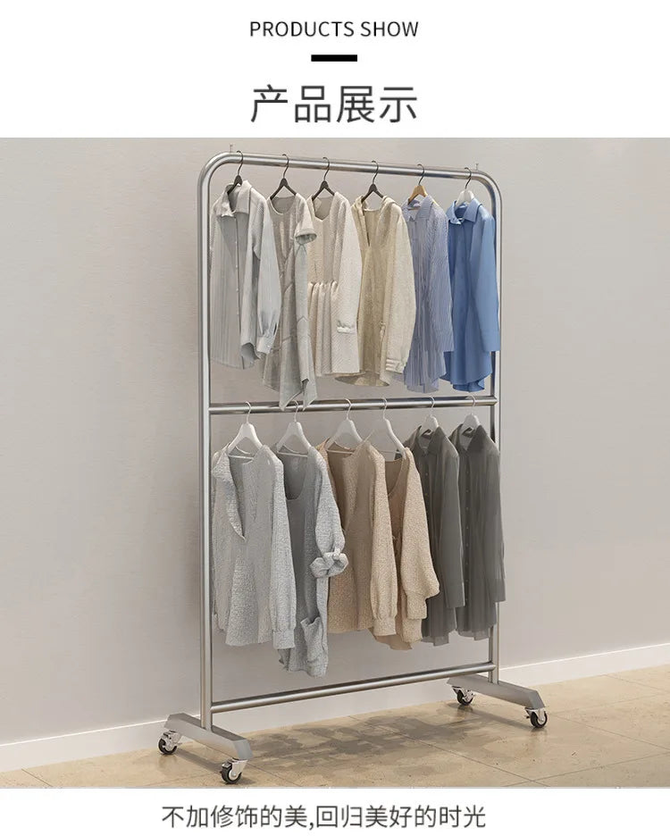Mobile Cloth Racks Wheels Metal Multiple Levels Portable Adjustable Commercial Clothes Hanger Display Cabide Home Furniture