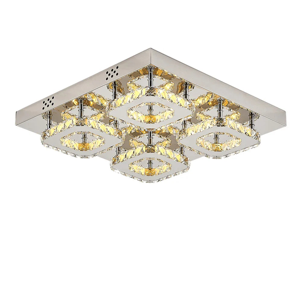 KOMORE Square Multiple-size Glamourous Crystal LED Ceiling Light, Cool White / Stepless Dimming for Office, Living Room, Bedroom