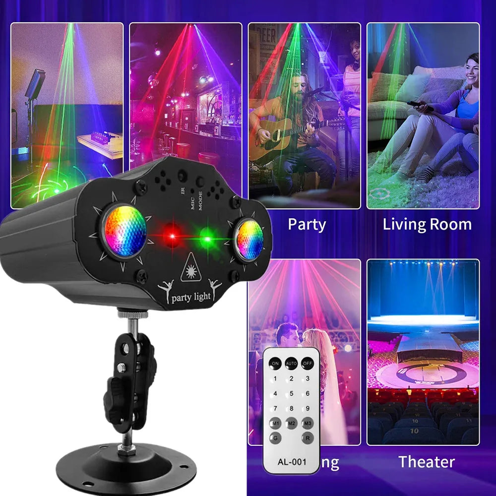 Stage DJ Party Laser Projector Disco Voice Controlled Strobe Lights