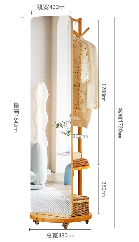 Full Length Mirror Cabinet Rotating Wooden Dressing Modern Creative Mirror Cabinet Minimalist Espejos De Piso Storage Furniture