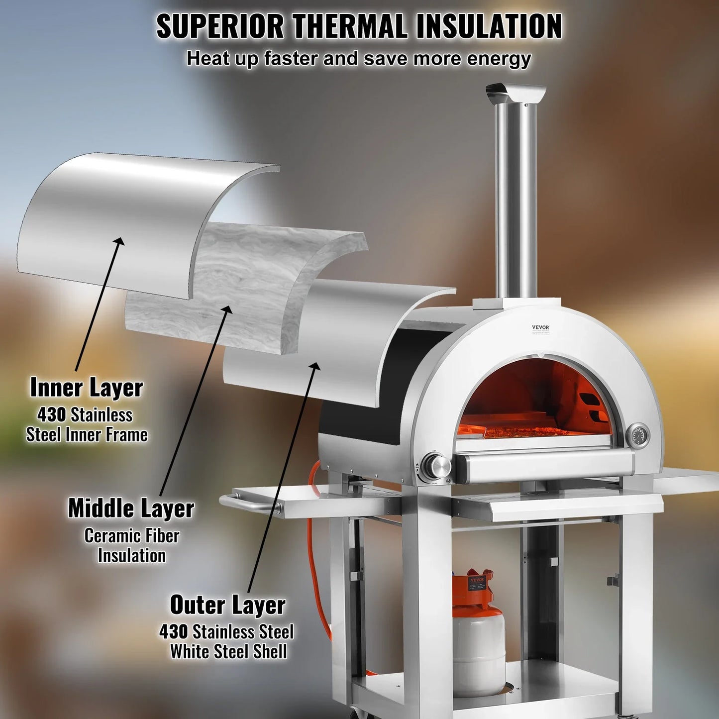 VEVOR Dual Fuel Pizza Oven for Outdoor Use 22" Pizza Oven Pellet & Gas Powered Outdoor Pizza Oven with Cordierite Pizza Stone