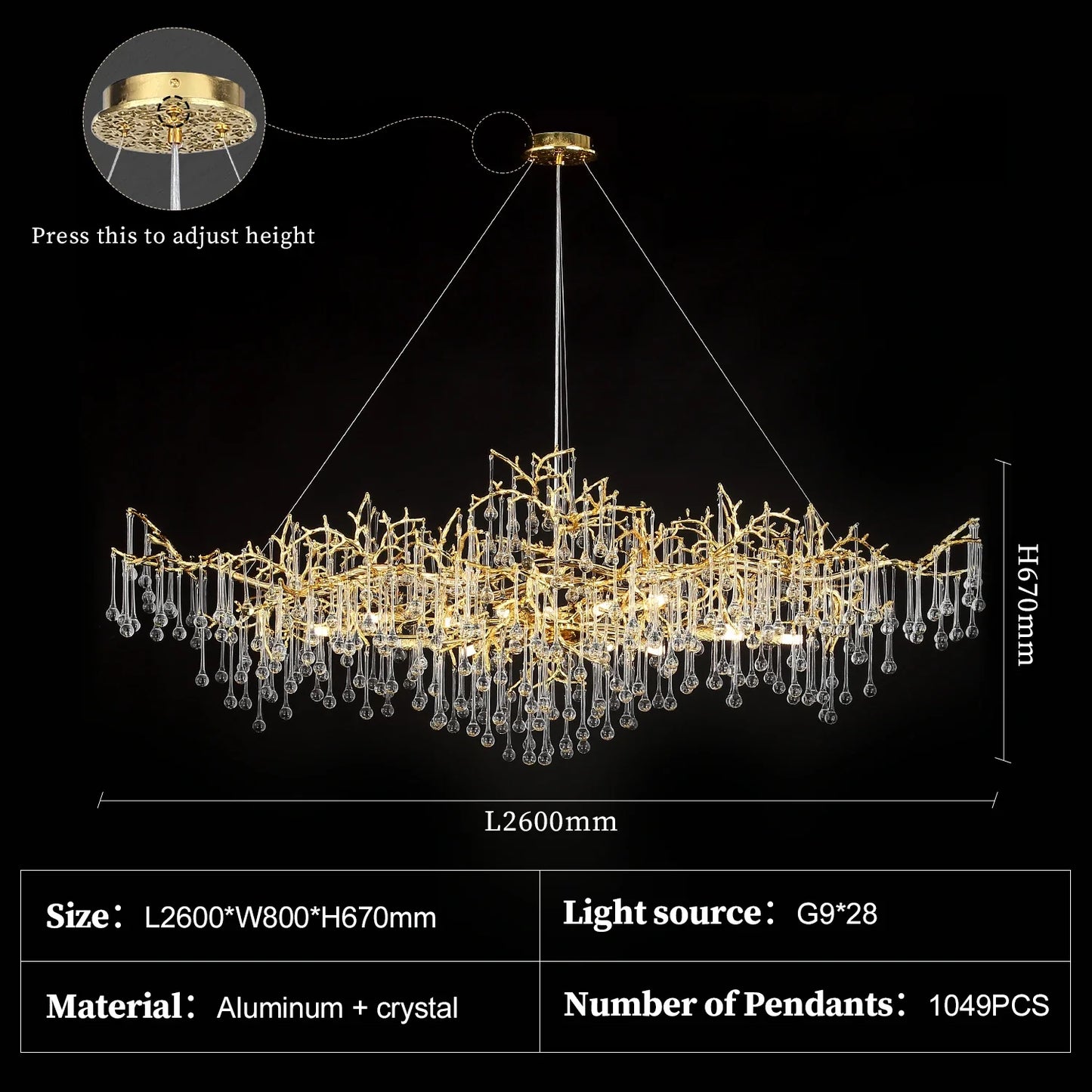 Large Vintage Golden Ceiling Crystal Chandelier