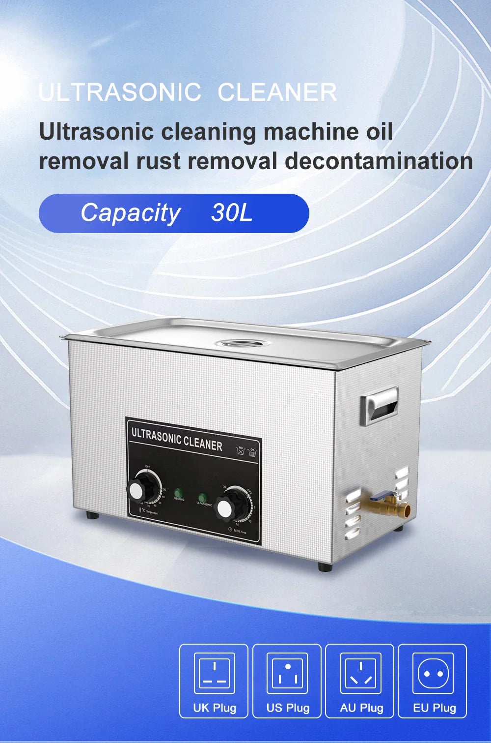 Industrial Ultrasonic Cleaner Cleaning Device 30L 600w 800w 900w Retainer Cleaner Machine Ultrasonic Bath UK AU EU US Plug 220v