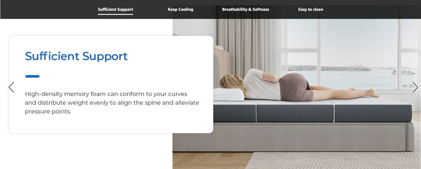 Folding Mattress with Storage Bag, 15CM Gel Memory Foam Foldable Mattress Tri-fold for Travel, Camping, Guest Bed