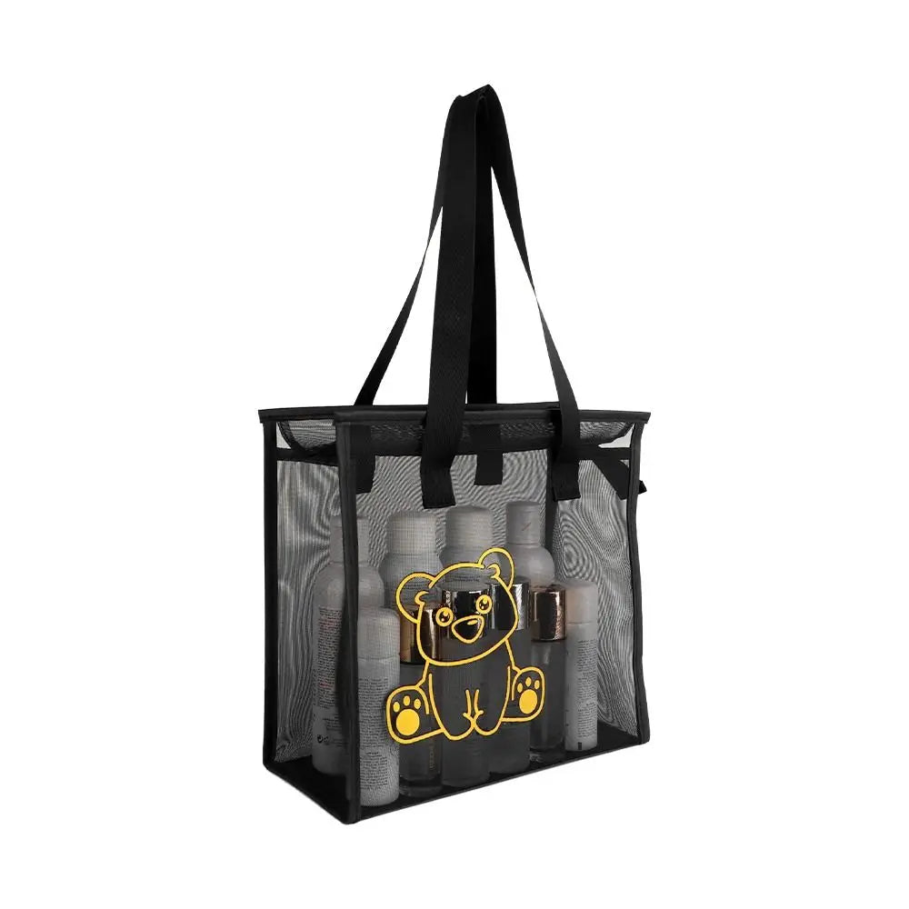Clear Beach Tote Bag Fashion with Zipper Flower Cartoon Transparent Bag Nylon Mesh Wash Bag Woman