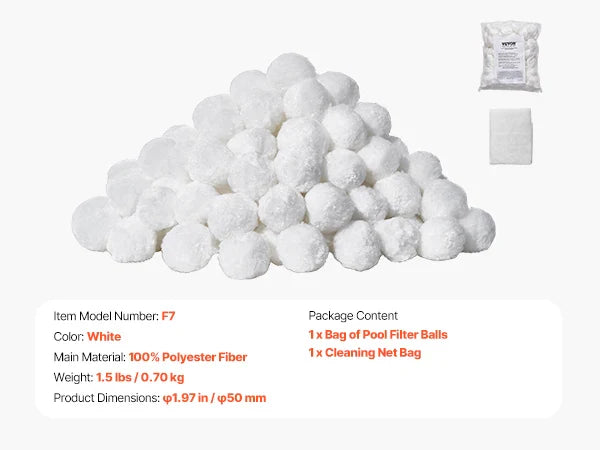 VEVOR Pool Filter Balls 1.5 lbs-4.6 lbs Reusable Blue / White Polyester Fiber Filter Media with Wash Bag, for Pool Aquarium Tank