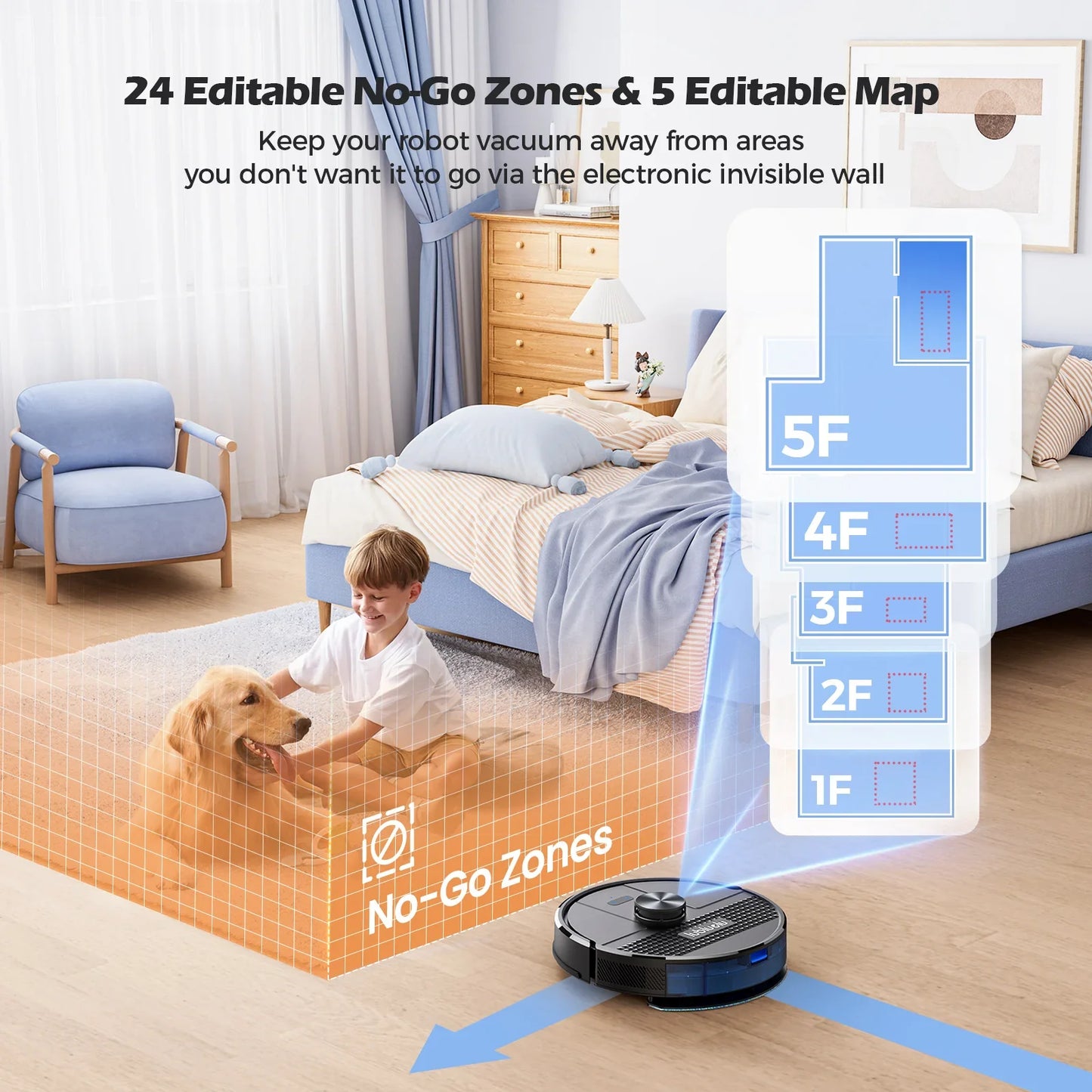 Lubluelu SL68 Robotic Vacuum Cleaner, 4500Pa Suction Power, Self-Charging, Anti-Siphon 5 Maps 24 No-Go Zones Hard Floor Cleaning