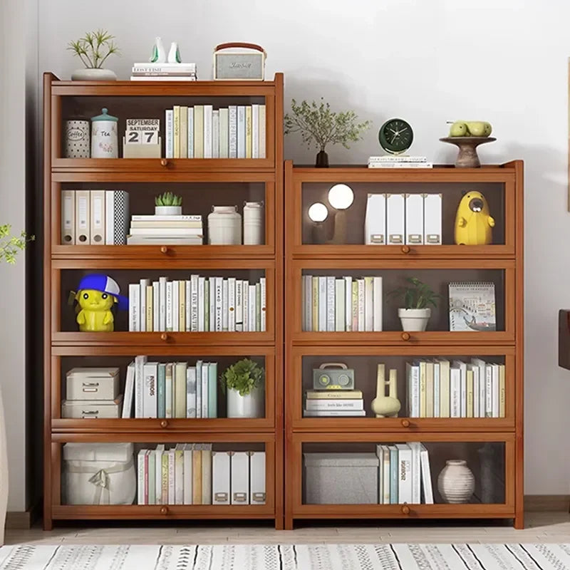 Japanese Home Furniture Bamboo Bookcases Organizer Multi-layer Storage Shelf Simple Retro Bookshelf With Door Modern Office Desk