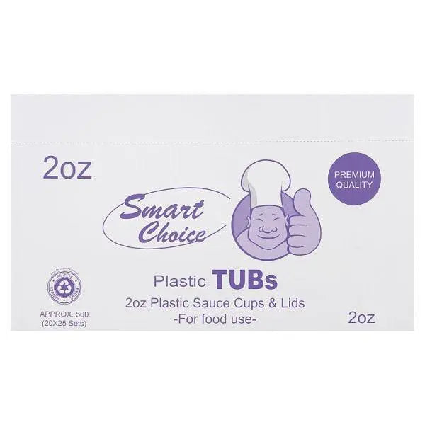 Smart Choice Plastic Tubs 2oz Plastic Sauce Cups & Lids - Sets of 25