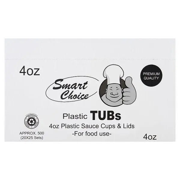 Smart Choice Plastic Tubs 4oz Plastic Sauce Cups & Lids - Sets of 25