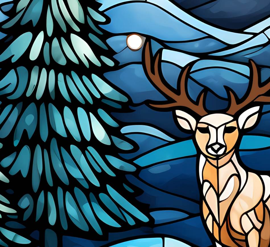 Illuminated Artwork Christmas Illustration "Stained Glass Reindeer" with Personalisation
