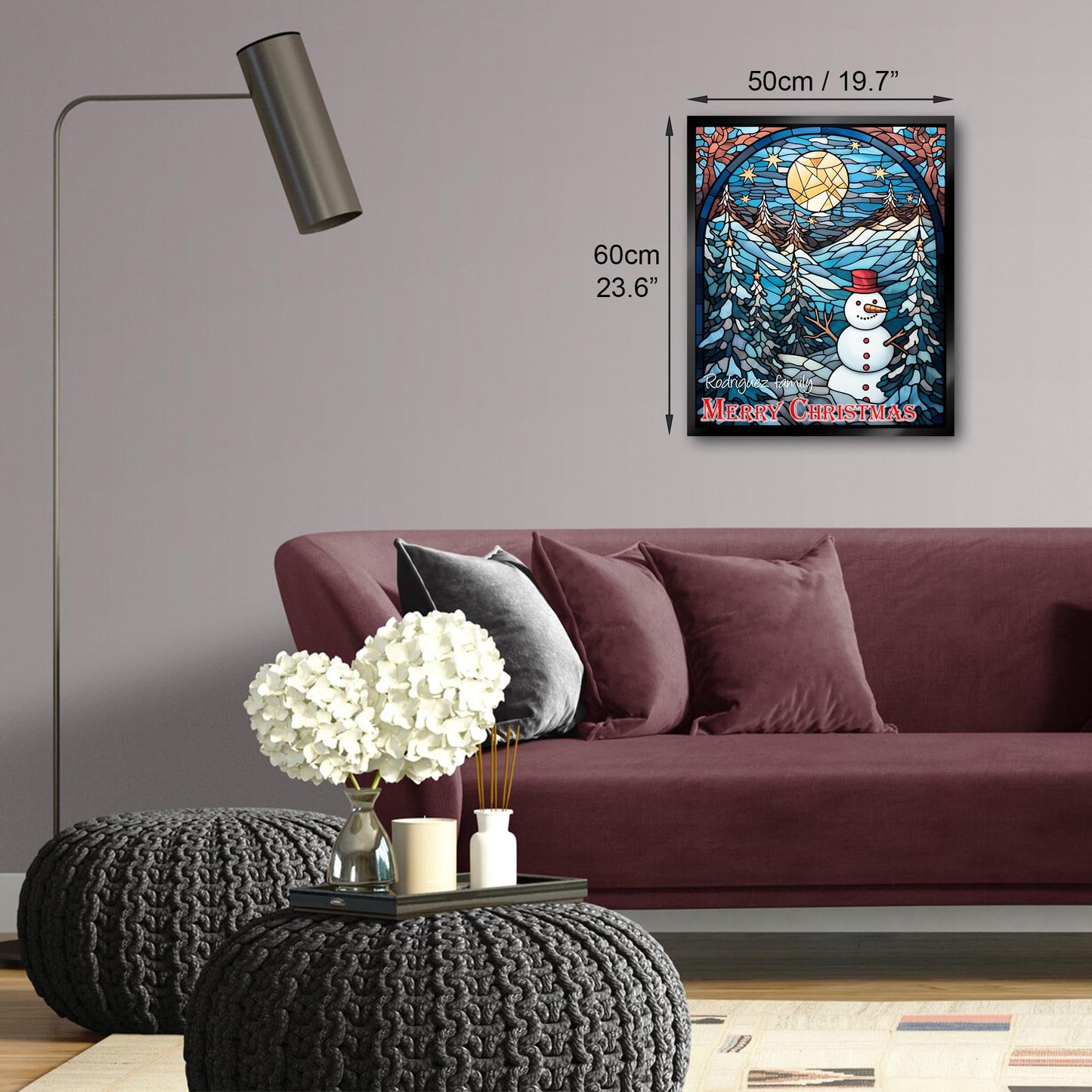 Illuminated Artwork Christmas Illustration "Stained Glass Snowman" with Personalisation