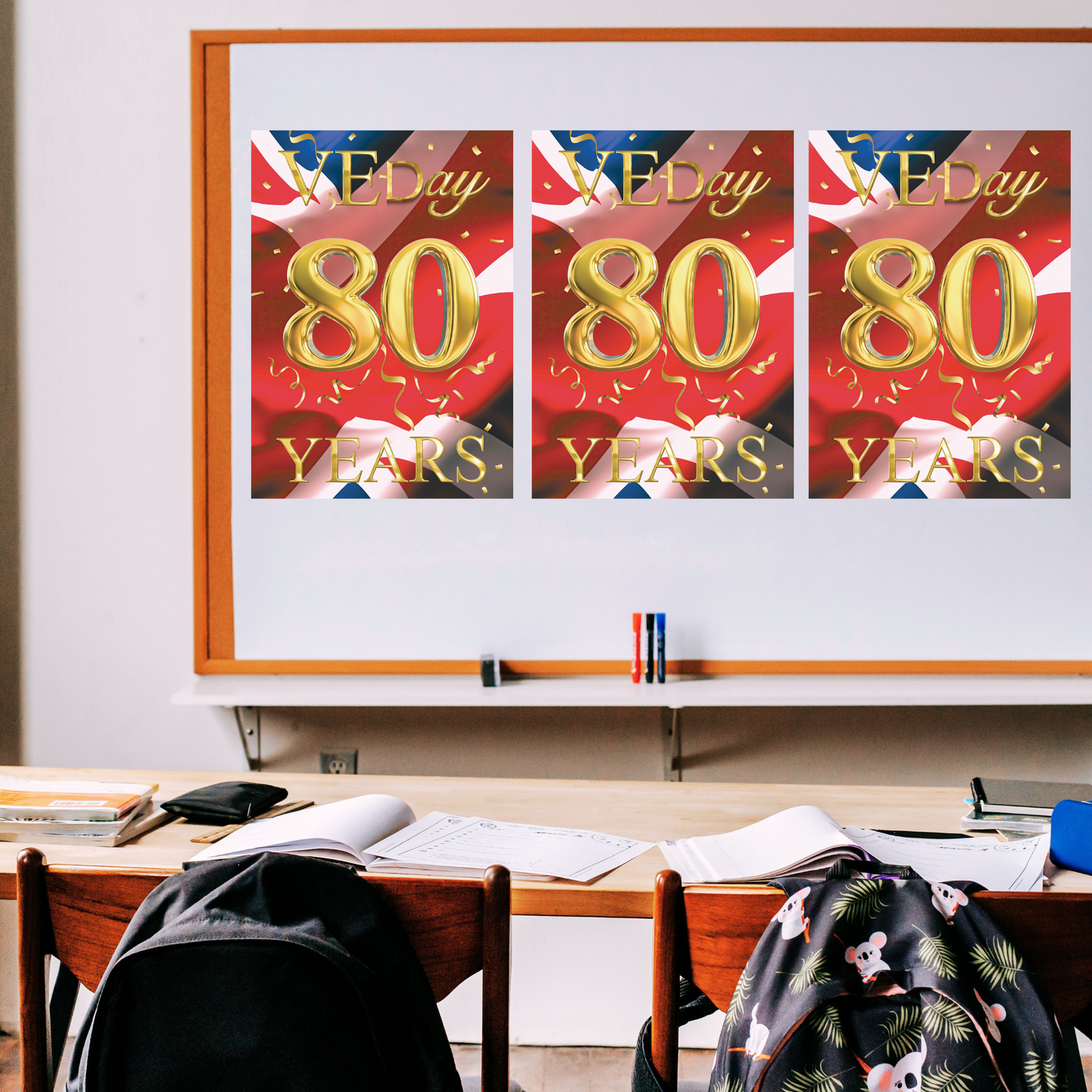 RD082 VE Day 80 Years Flag Poster β 6 Pack Posters Height 44cm