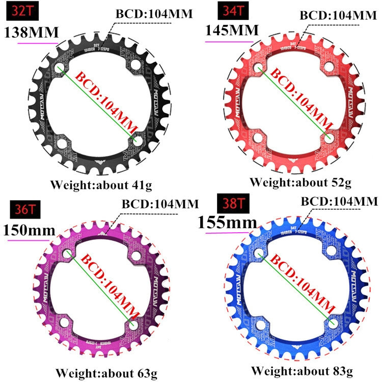 MOTSUV Narrow Wide Chainring MTB Bicycle 104BCD Tooth Plate Parts(Purple)