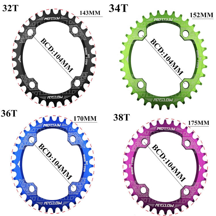 MOTSUV Narrow Wide Chainring MTB Bicycle 104BCD Tooth Plate Parts(Red)