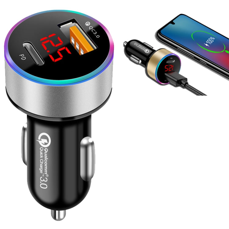 Aluminum Alloy Digital Display PD+QC3.0 Car Charger Multifunctional Car Charger, Elegant Black, Gold, Snowflake Silver