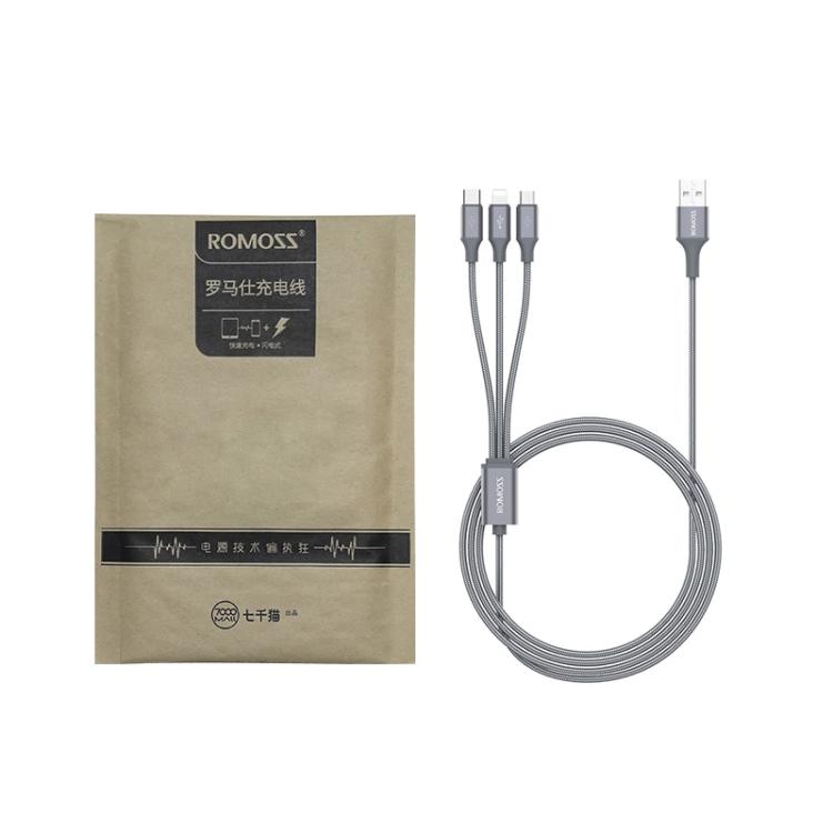 ROMOSS CB25 3 In 1 3.5A 8 Pin + Micro USB + Type C/USB-C Cable 1m(Blue)
