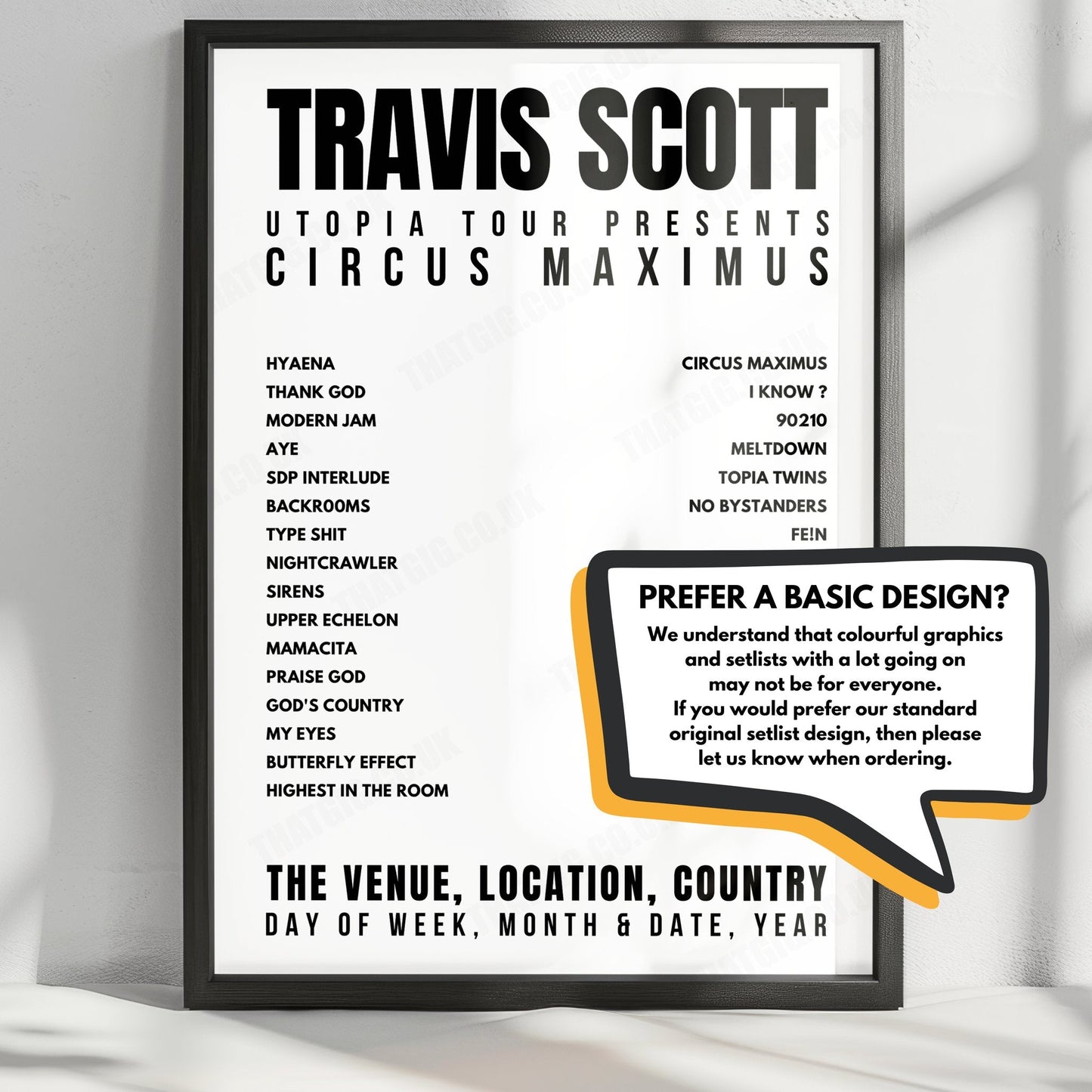 Travis Scott Setlist Poster - Bridgestone Arena, Nashville - December 4th, 2023