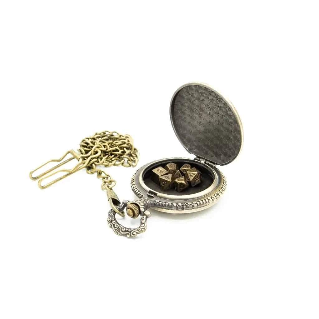 Death's Keeper | Pocket Watch Dice Case | Mini Dice | Ancient Gold