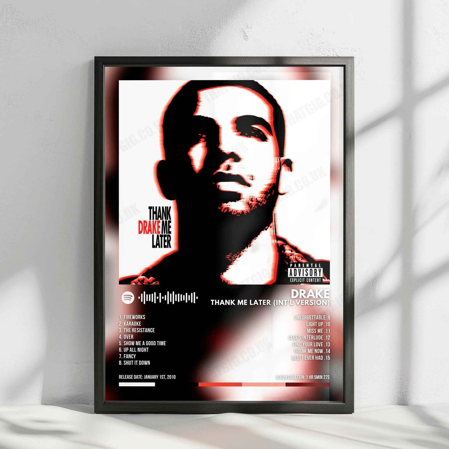 Drake "Thank Me Later (Int'l Version)" Album Cover Poster - with Complete Tracklist