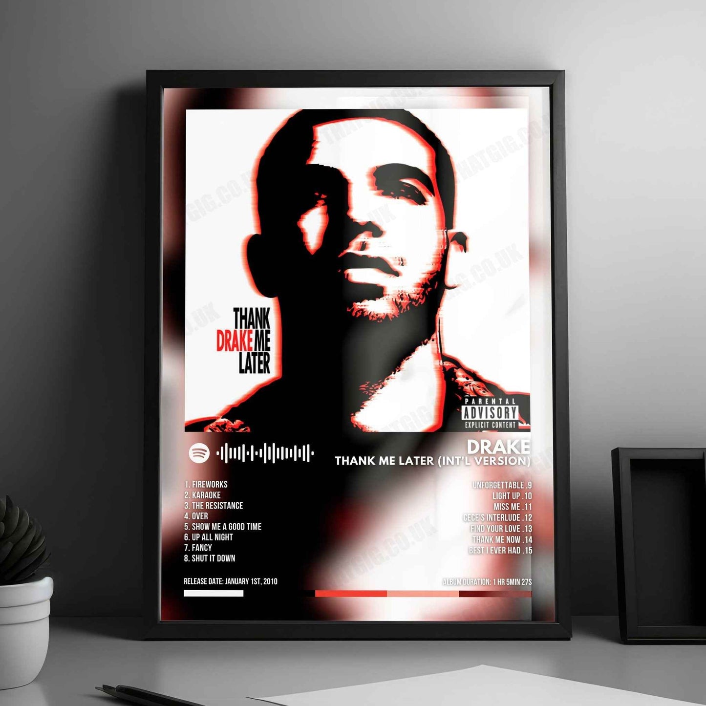 Drake "Thank Me Later (Int'l Version)" Album Cover Poster - with Complete Tracklist