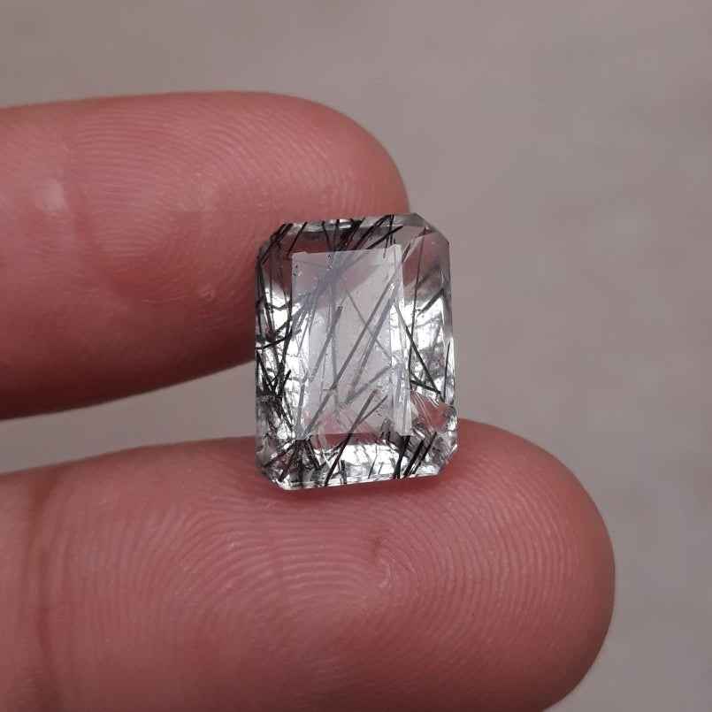 6.5ct Black Tourmalated Quartz - Black Rutile Quartz - Rutilated Quartz -14 x 4x5.5mm