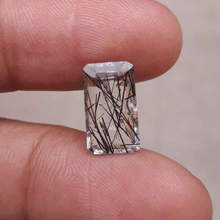 4.1ct Black Tourmalated Quartz aka Black Rutile Quartz - Rutilated Quartz -14x8x5mm
