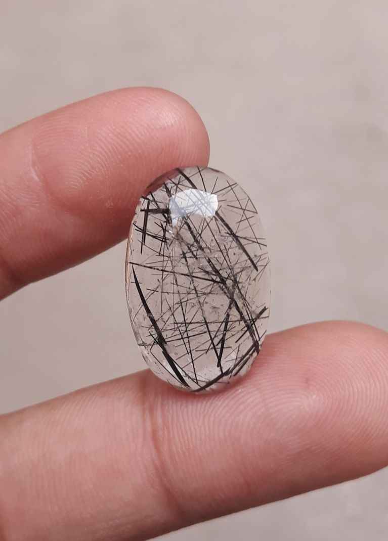 16.8ct Black Tourmalated Quartz -Cabochon Black Rutile Quartz - Rutilated Quartz Cabochon-18x14.5x9.5mm