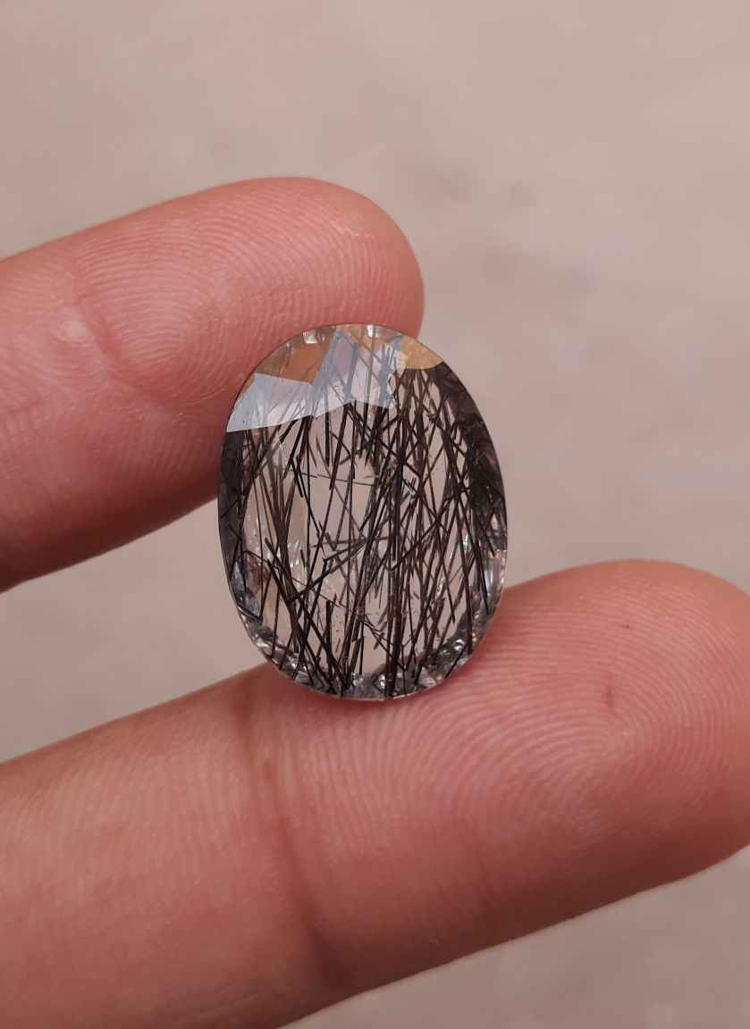 12ct High quality Black Tourmalated Quartz - Black Rutile Quartz - Rutilated Quartz - 19x14.5x7.5mm