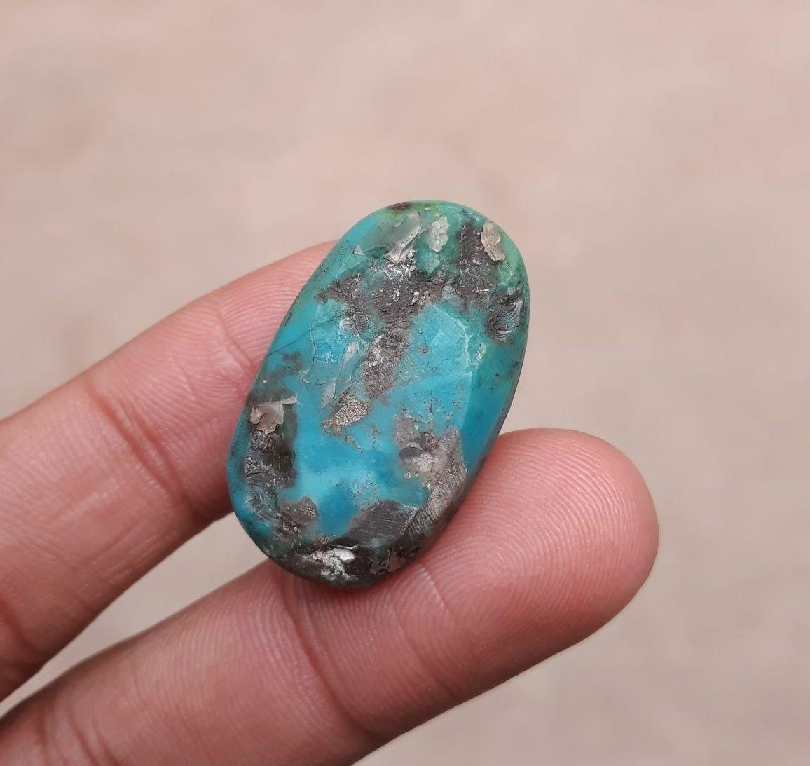 Natural Turquoise with Pyrite - Blue Matrix Turquoise - Shajri Feroza- 35ct-30x18mm
