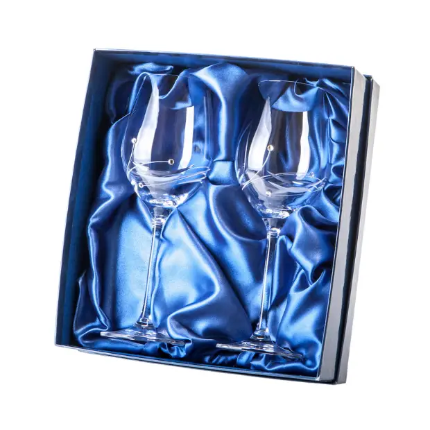 Diamante Wine Glasses with Elegance Spiral Cut - Pair in Gift Box