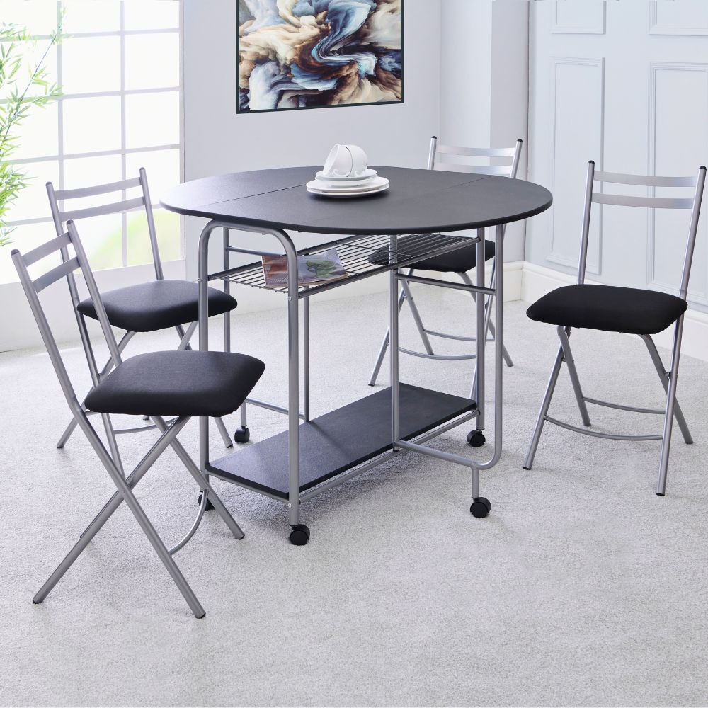 Stowaway Folding 4-Seater Dining Set with Drop-Leaf Table – Space-Saving Design