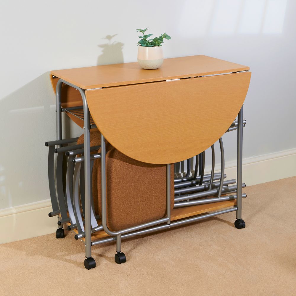 Stowaway Folding 4-Seater Dining Set with Drop-Leaf Table – Space-Saving Design