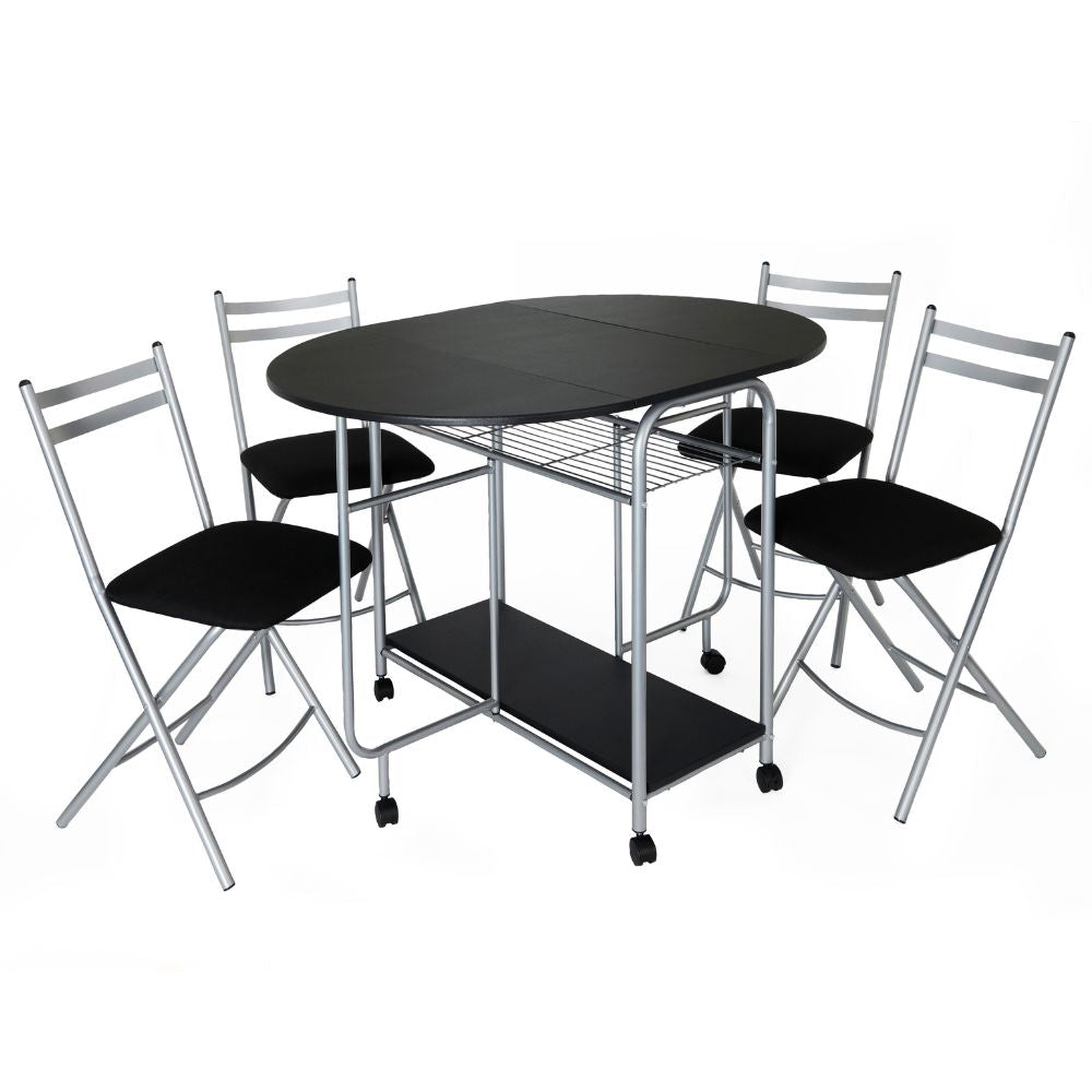 Stowaway Folding 4-Seater Dining Set with Drop-Leaf Table – Space-Saving Design