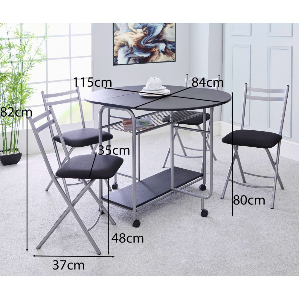 Stowaway Folding 4-Seater Dining Set with Drop-Leaf Table – Space-Saving Design